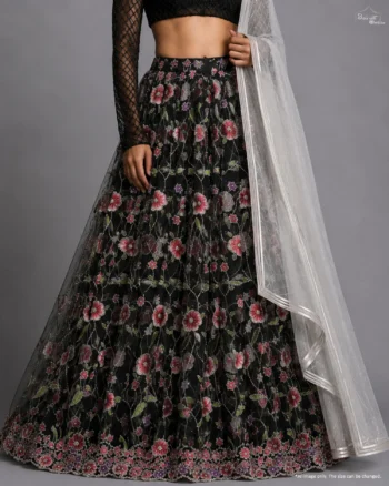 Midnight Bloom lace fabric by Wijaya Saree Mandiraya
