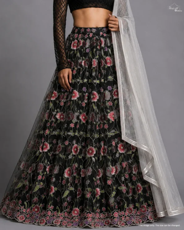 Midnight Bloom lace fabric by Wijaya Saree Mandiraya