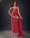 Red  Floral  Homecoming Saree