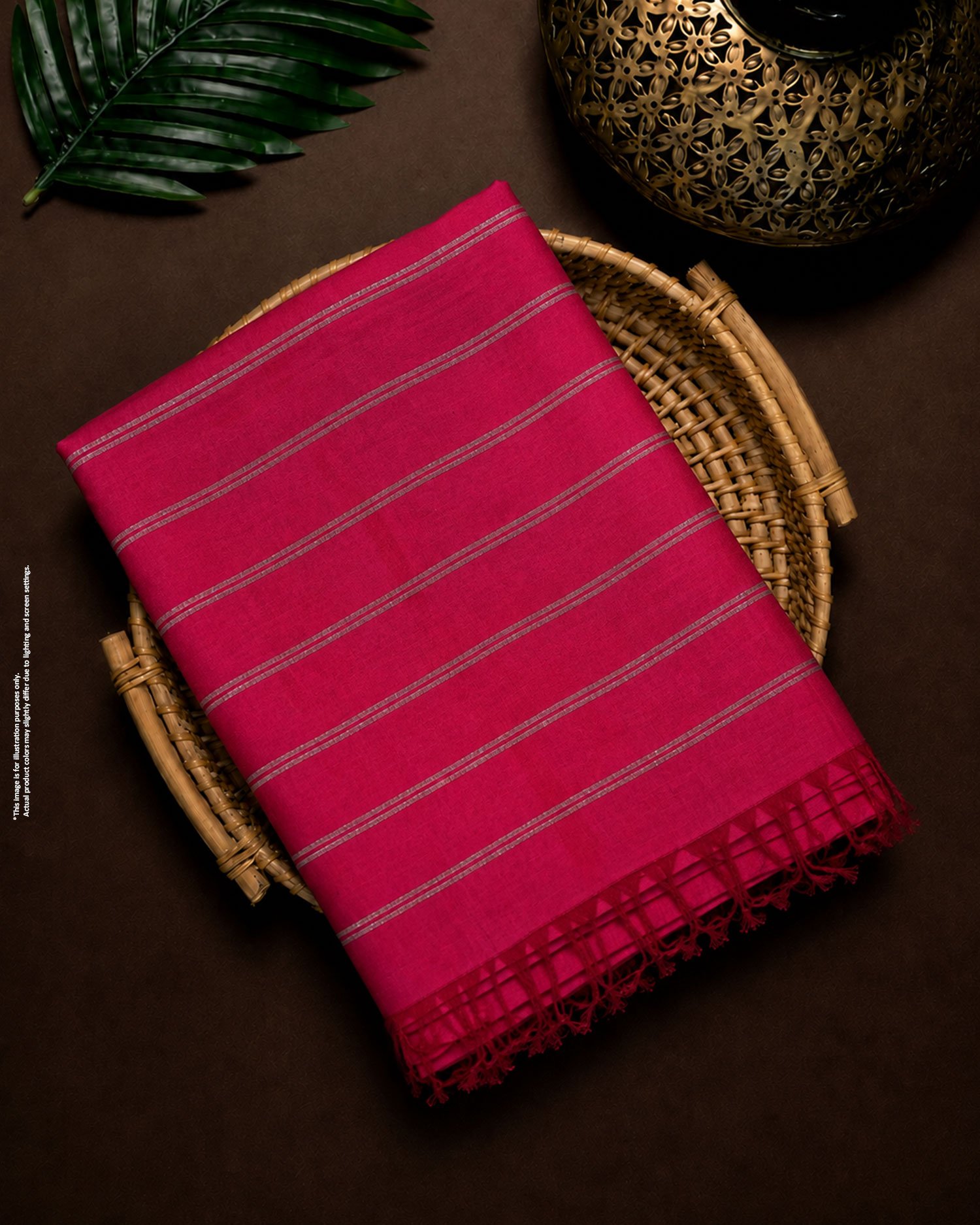 Pink Indian Handloom Saree Pink Indian handloom saree with silver striped border