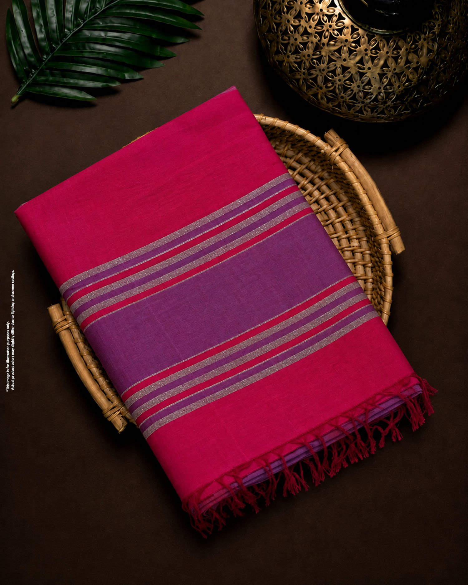 Pink & Purple Indian Handloom Saree Pink Indian handloom saree with purple striped border